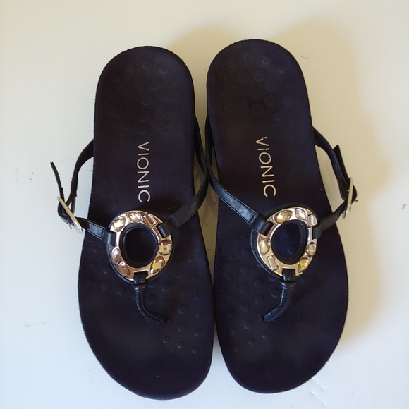 Vionic Rest Ricci Thong Sandals Black Silver Size 7 - Picture 4 of 12